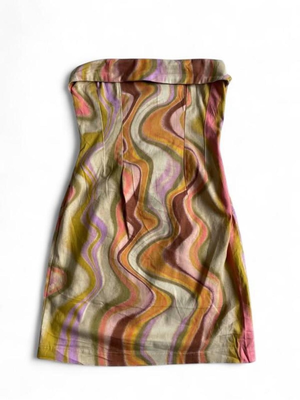 Retro Wavy Strapless Mini Dress